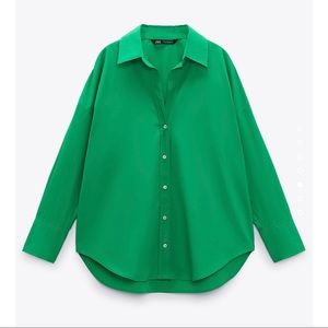 Zara Green Oversized Poplin Button Down Shirt NEW